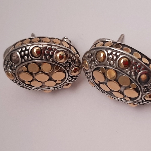 *SOLD* John Hardy Sterling Silver / 18K Yellow Gold Jaisalmer Dot Earrings - Picture 3 of 8